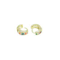 Colorful Baguette CZ Thick Band Hoop Earrings, Sku#LX674