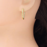 Clear CZ Gold Oval Eye shape Hoop Earrings, Sku#LX675