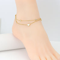 Stainless Steel Pearl Heart Double Chain Anklet, Sku#BXG08