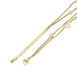 Stainless Steel Pearl Heart Double Chain Anklet, Sku#BXG08