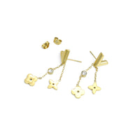 Stainless Steel V Flower Pendant Stud Earrings, Sku#BXG01