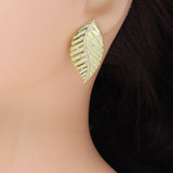 CZ Gold Silver Leaf Shape Statement Earrings, Sku#LX788