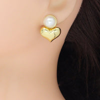 Gold Silver Pearl Puffy Heart Stud Earrings, Sku#LX787