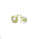 Gold White Pearl Swirl Stud Earrings, Sku#LX783