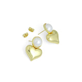 Gold Silver Pearl Puffy Heart Stud Earrings, Sku#LX787