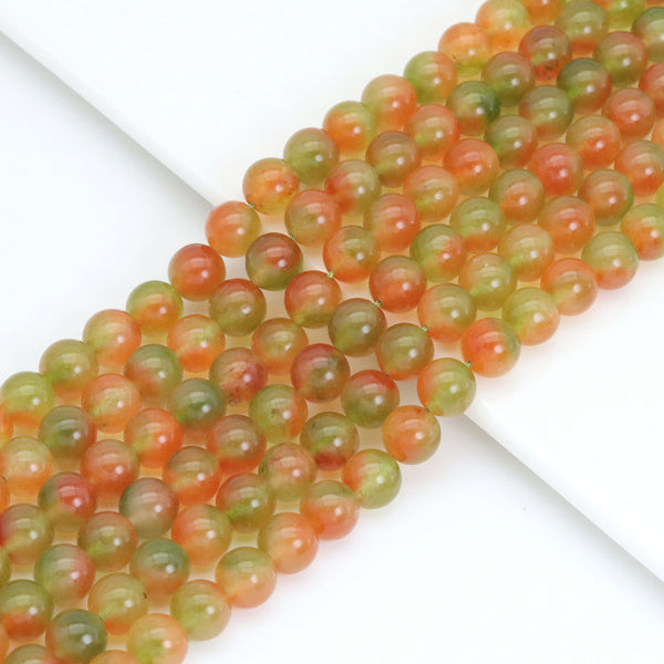 Orange Green Jade Round Smooth Beads, Sku#U2020