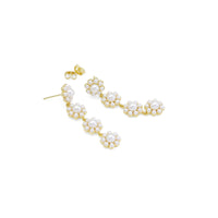 Gold White Pearl Flower long Earrings, Sku#LD532
