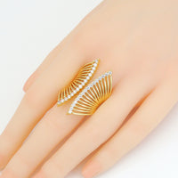 Clear CZ Gold Fan Shape Statment Adjustable Ring, Sku#LX573