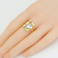 Hammered  Square CZ Rectangle Statement Adjustable Ring, Sku#LD678