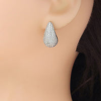 Clear CZ Silver drop Shape Earrings, Sku#A386