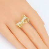 Gold Clear CZ Filigree Bowknot Statement Adjustable Ring, Sku#LX529