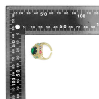 Gold Colorful CZ Oval Emerald Statement Adjustable Ring, Sku#LX545
