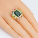 Gold Colorful CZ Oval Emerald Statement Adjustable Ring, Sku#LX545