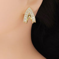 Gold Silver Baguette CZ V Shape Wrap Statement Earrings, Sku#Y923