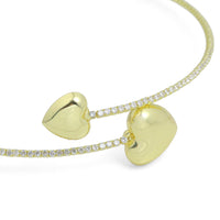 Gold CZ Tennis Chain Heart End Adjustable Necklace, Sku#A455