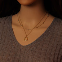 Dainty Gold Chain Frame Rectangle Pendant Necklace, Sku#EF596