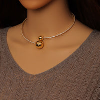 Gold CZ Tennis Chain Round Ball End Adjustable Necklace, Sku#A453