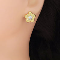 Gold Five Point Star CZ Stud Earrings, Sku#Y931