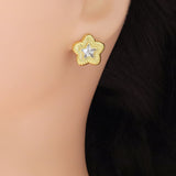 Gold Five Point Star CZ Stud Earrings, Sku#Y931