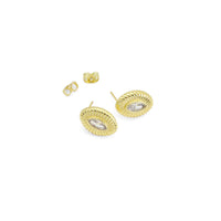 Gold Oval Shape Eye CZ Stud Earrings, Sku#Y932