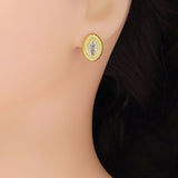 Gold Oval Shape Eye CZ Stud Earrings, Sku#Y932