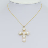 Gold White Pearl Flower Cross Charm Pendant, Sku#LX696