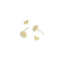 White Pearl Gold Round Shape Stud Earrings, Sku#LX695