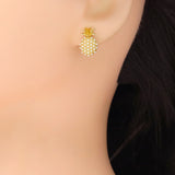 White Pearl Gold Pineapple Shape Stud Earrings, Sku#LX698