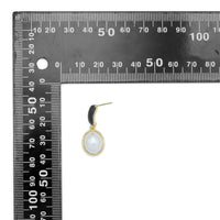 Black CZ Oval White Pearl Pendant Earrings, Sku#LX699