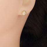 CZ brushed Gold Round Stud Earrings, Sku#ZX172