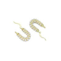 White Pearl Gold U Oval Shape Hoop Earrings, Sku#LD641