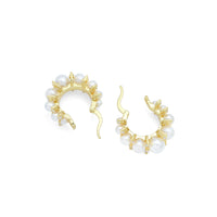 Graduate White Pearl CZ Hoop Earrings, Sku#LD635