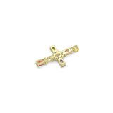 Gold Colorful Oval CZ Cross Charm Pendant, Sku#LD640