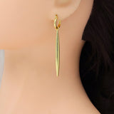 Plain Gold Long Bar Pendant Hoop Earrings, Sku#A403