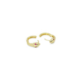 Green Pink Eye Gold Snake Huggie Earrings, Sku#ZX183