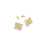 Clear CZ Gold Silver Flower Stud Earrings, Sku#A405