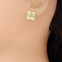 Clear CZ Gold Silver Flower Stud Earrings, Sku#A405