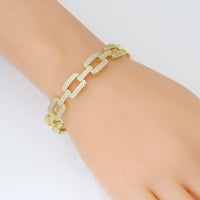 Chunky Clear CZ Rectangle Link Gold Adjustable Bracelet, Sku#LD546