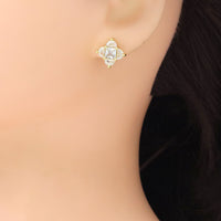 Clear CZ four leaf Flower Stud Earrings, Sku#A408