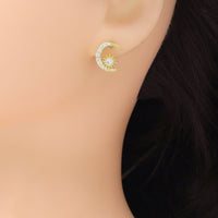 Clear CZ Cresent Moon Star Stud Earrings, Sku#A412