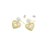 CZ Gold Heart White Pearl Earrings, Sku#ZX190