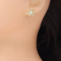 Clear CZ Snowflower Star Stud Earrings, Sku#A414