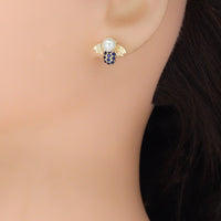 Colorful CZ Cute  Pearl Bee Stud Earrings, Sku#ZX233