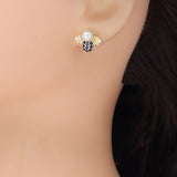 Colorful CZ Cute  Pearl Bee Stud Earrings, Sku#ZX233