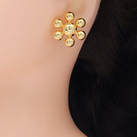 Gold  Flower Ball Statement Earrings, Sku#ZX192