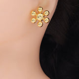 Gold  Flower Ball Statement Earrings, Sku#ZX192