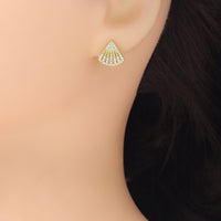 Clear CZ Fan Shape Stud Earrings, Sku#A417
