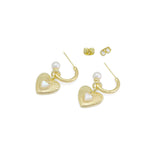 Gold White Pearl Heart  Earrings, Sku#ZX194