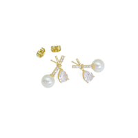 Teardrop White Pearl Cross Stud Earrings, Sku#ZX195