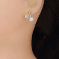 Teardrop White Pearl Cross Stud Earrings, Sku#ZX195